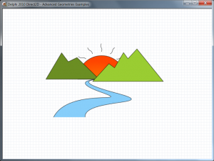 Delphi 2010 version of Windows 7 SDK Direct2D Advanced Geometries Example